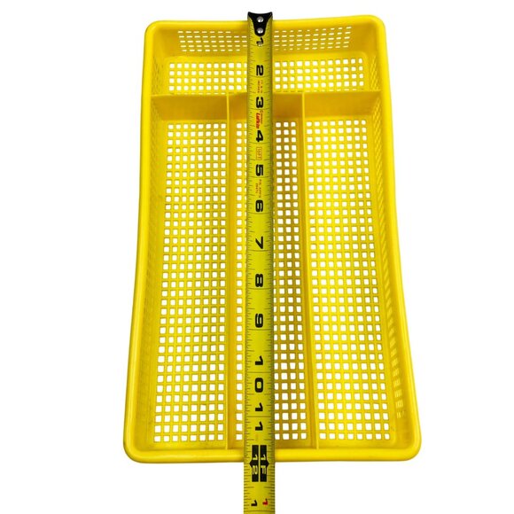 Vtg Green & Yellow Divided Plastic Mesh Silverware Drawer Organizer Tray MCM 70s - Picture 8 of 9